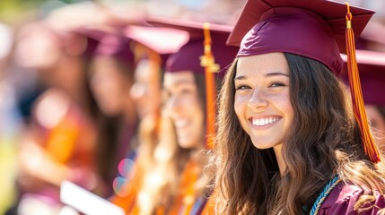 Celebrating graduation with smiling students in maroon caps and gowns
