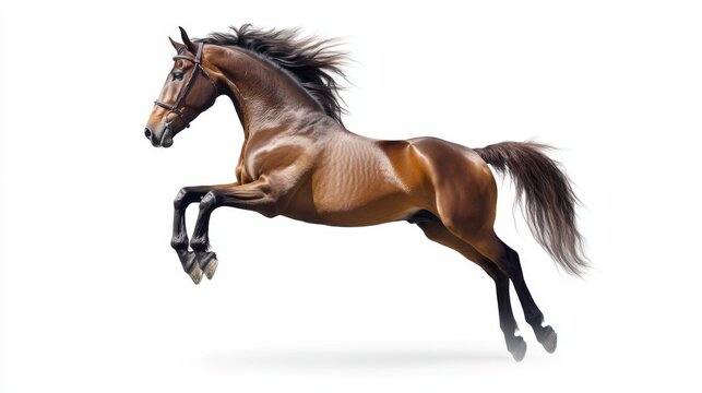 Majestic bay horse rearing up open field animal photography natural environment side view equine grace in motion