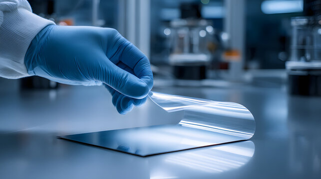 Ultrathin battery layer flexible film lab glove reflective sheet cleanroom precision sterile technology research laboratory equipment macro
