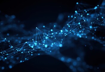 Abstract network of interconnected points and lines in a deep blue tone