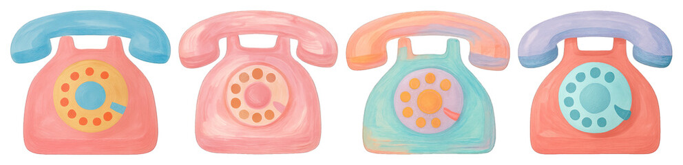 PNG Colorful vintage rotary telephones, element set on transparent background