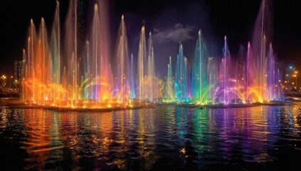 Colorful fountain show at night (2)