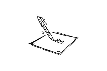 Pen writing on paper hand drawn vector sketch illustration