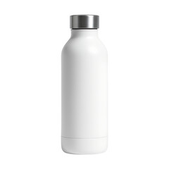 Simple white reusable water bottle with metal cap isolated on transparent background