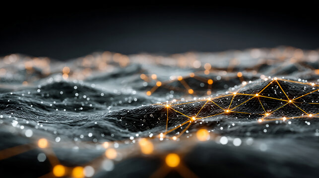 3D visualization of big data AI neural network, showing complex machine learning flows, information analysis, and futuristic technology in cyberspace.