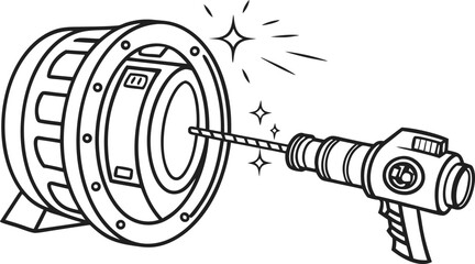 Dynamic drill penetrating target, precision focus, achieving goal, vector origin, success concept