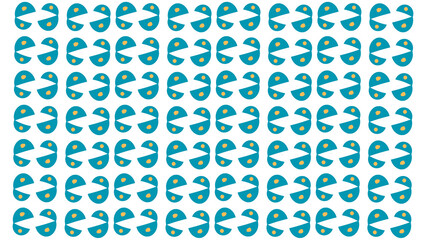 Abstract repeating geometric pattern with interconnected oval shapes in teal, blue, and orange on a white background