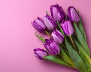 Delicate purple tulips on a soft pink background