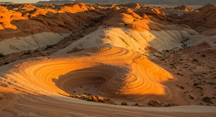 Striated sandstone formations in Valley of Fire State Park Nevada at sunset