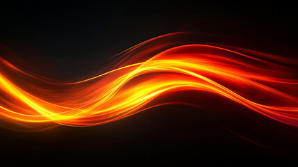 Obraz premium Black-orange-yellow gradient with intertwined double-arc light effect, merging dark shadows with fiery warm tones for a dramatic, abstract visual design.