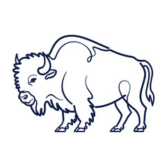 Obraz premium Minimalist line art illustration of a bison in side profile with curved horns, shaggy mane, and robust body in continuous line style