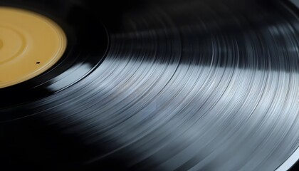 Shiny vinyl record surface with visible grooves