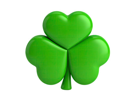 3D plastic clay clover lucky leaf green shamrock decorative four leaf symbol isolated on white background