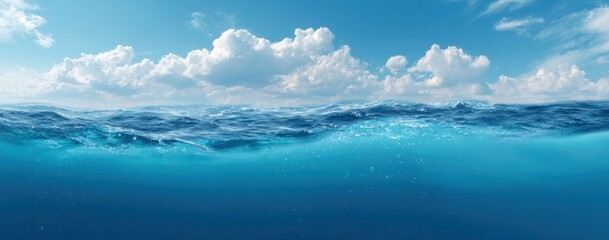 Panoramic view of ocean, sky and underwater