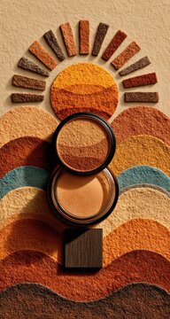 Desert-inspired makeup product, layered on sand-like textures