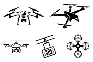 Vector art of drone icon set with different quadcopter types