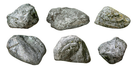 Set of six granite rocks with transparent background, perfect for photo editing