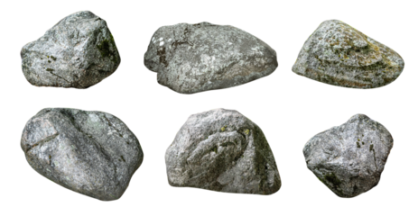 Set of six granite rocks with transparent background, perfect for photo editing
