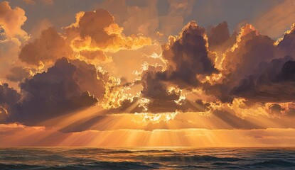 Sunset over the ocean with dramatic clouds