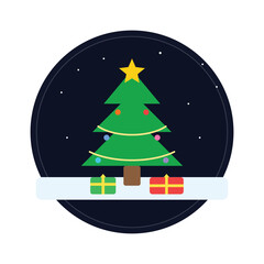Christmas Tree with Star and Gift Boxes Vector Illustration