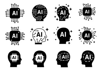 AI technology brain chip icons representing artificial intelligence and innovation concepts