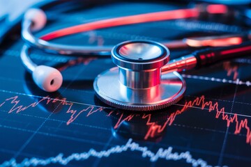 Stethoscope on financial stock market graph medical