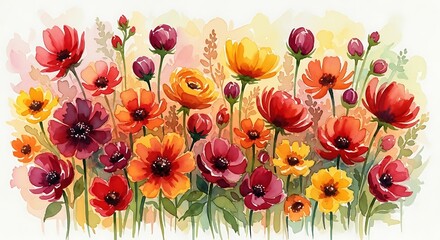 Autumn Watercolor Flower Meadow.