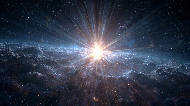 Cinematic cosmic background with blue glowing stars floating in space surrounded by cosmic dust nebula and stardust evoking universe exploration supernova and celestial wonder concept