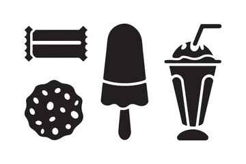 Black and white icons of sweet treats and desserts