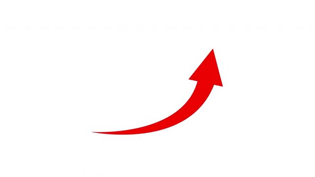 red arrow rising with white background alpha channel. Animated down to up arrow animation direction animation. Business growth chart icon animation background 4k video. 