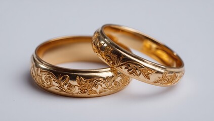 Gold wedding rings with floral engravings