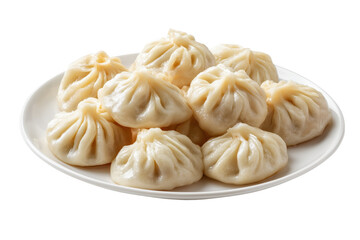 Plate of Steamed Dumplings with Pleated Tops isolated on a transparent background food asian