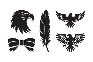 Silhouette collection of eagles feather and bow