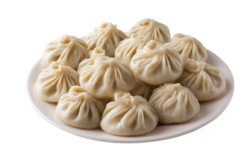 Plate of steamed dumplings with pleated tops isolated on a transparent background food asian 1