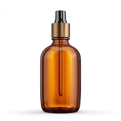 Amber glass dropper bottle against a white background