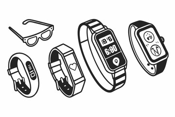 Vector art of set of smart watches and fitness trackers