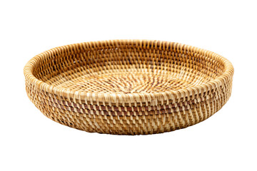 Shallow Woven Rattan Basket with Natural Texture isolated on a transparent background image