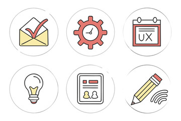 Vector art of set of six colorful user experience icons