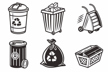 Vector art of collection of various trash and recycling containers