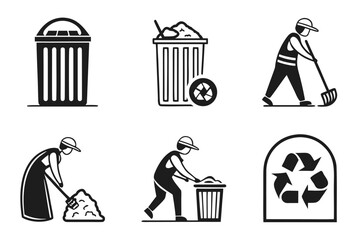 Vector art of person working with trash and recycling containers