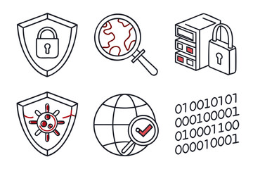 Vector art of isometric cybersecurity icons, network protection