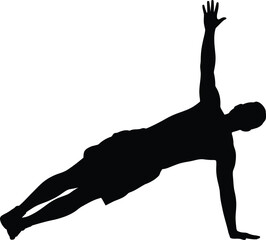 Silhouette of person in side plank pose male exercise