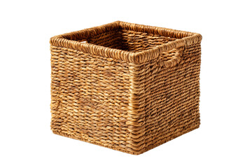 Square woven basket with handles made of natural fibers isolated on a transparent background image