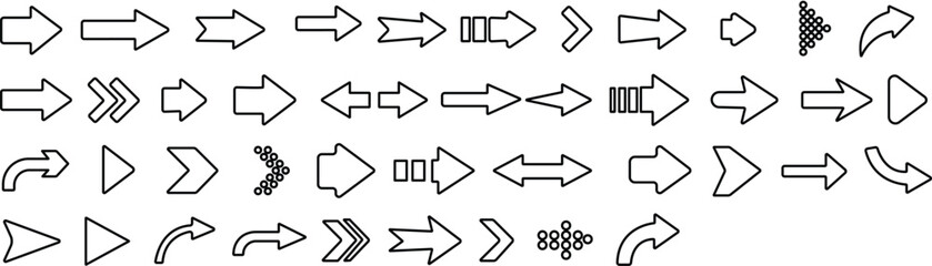 Art & IllustrationArrow icon set.Collection of black and line arrow icons for web design.Set different cursor arrow direction symbols in flat style. Pixel Perfect Vector Illustration.