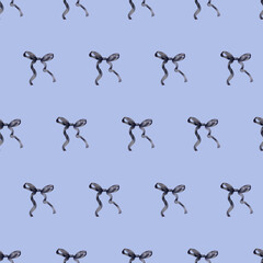 Seamless Watercolor Black Bows Pattern, an Elegant decorative texture and Sophisticated motif featuring simple Tied Ribbons on a rich purple background, ideal for fabric, wrapping paper
