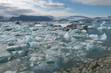 ice chuks in glacier lagoon iceland