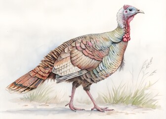 Watercolor Painting Wild Turkey Standing