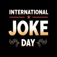 Gold-toned lettering proclaims International Joke Day on a striking black background.