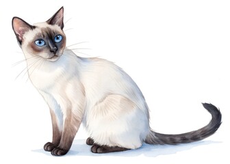 Watercolor painting of a siamese cat isolated on white background