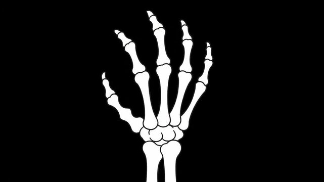 Animated Skeleton Hand Rising - A cartoon skeleton hand rises against a black background. The hand is white and fully articulated, creating a spooky yet stylistic effect.
